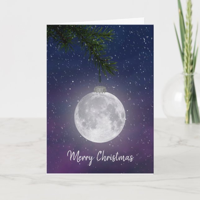 Christmas Moon Ornament in Snowflakes  Holiday Card (Front)
