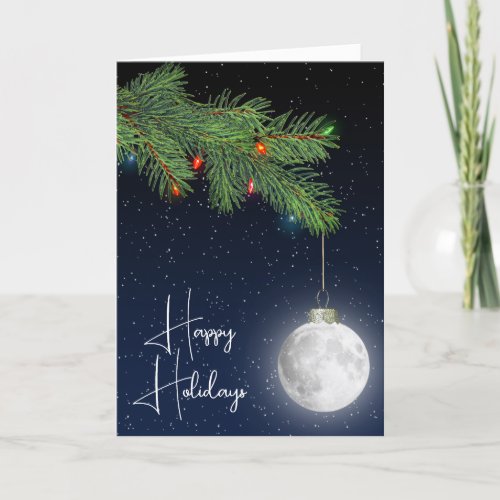 Christmas Moon Ornament On Pine Bough Holiday Card