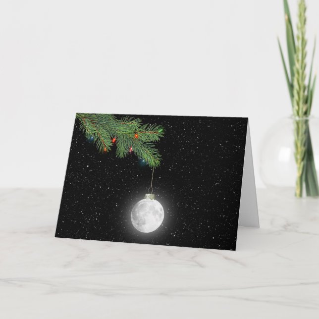 Christmas Moon Ornaments in Snowflakes Holiday Card (Front)