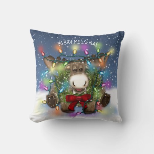 Christmas Moose 16 x 16 Throw Pillow