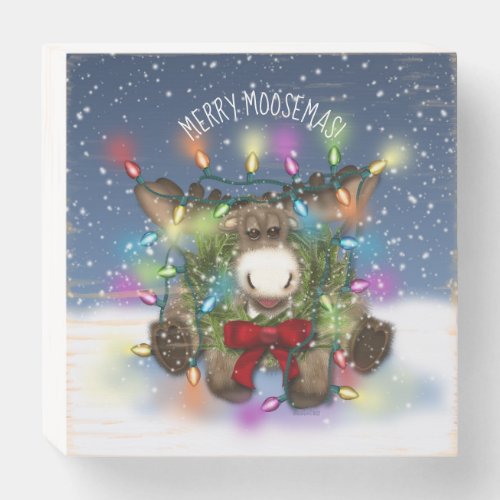 Christmas Moose 6 x 6 Wood Box Sign