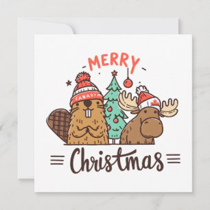 Christmas Moose and Beaver Canada  Holiday Card