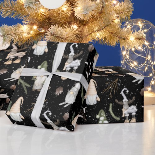 Christmas Moose and Gnomes Wrapping Paper