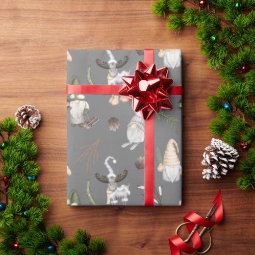 Christmas Moose and Gnomes Wrapping Paper