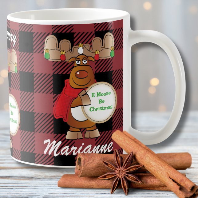 Christmas Moose Cartoon Black Red Funny Saying Coffee Mug (Creator Uploaded)