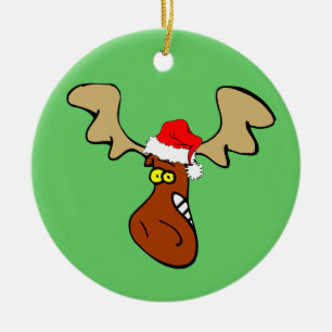 Christmas moose ceramic ornament