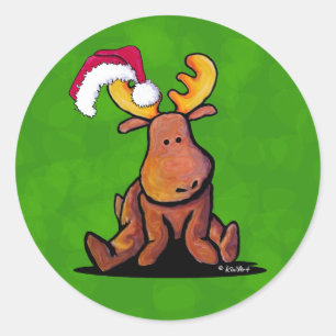 Christmas Moose Classic Round Sticker