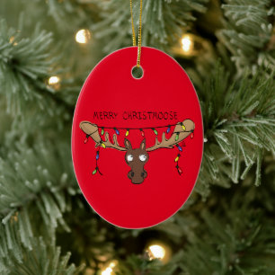 Christmas Moose Cute Funny Christmoose Ceramic Ornament