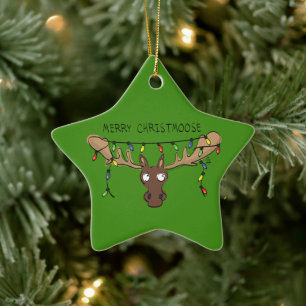 Christmas Moose Cute Funny Christmoose Ceramic Ornament