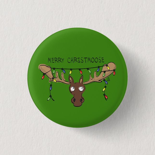 Christmas Moose Cute Funny Holiday Animal Button (Front)
