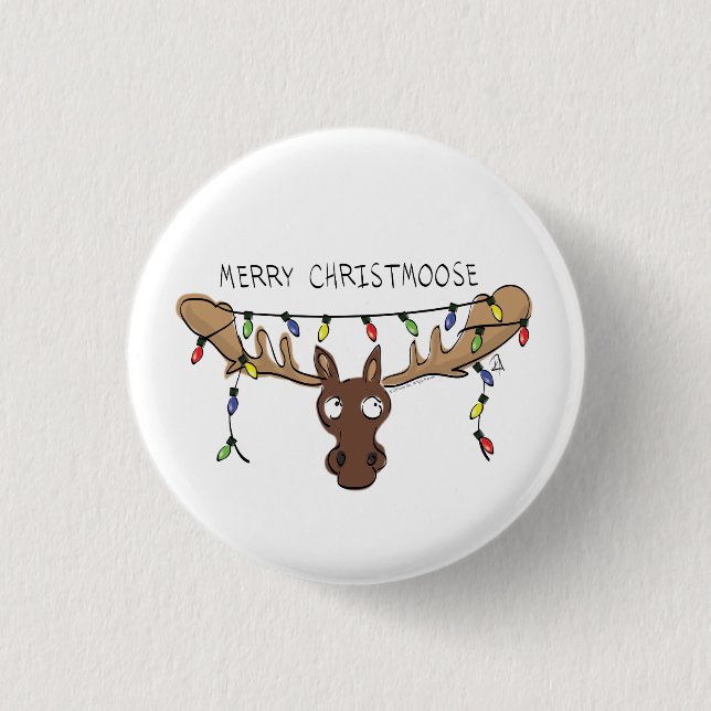 Christmas Moose Cute Funny Holiday Animal Button (Front)