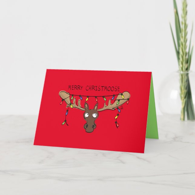 Christmas Moose Cute Funny Holiday Animal Card (Front)