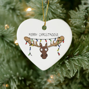 Christmas Moose Cute Funny Holiday Animal Ceramic Ornament