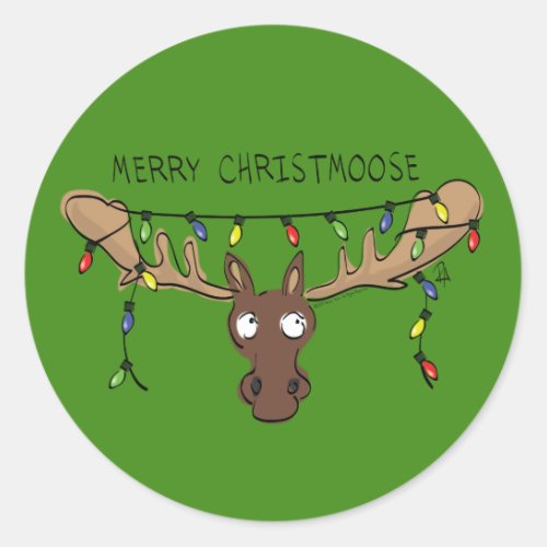 Christmas Moose Cute Funny Holiday Animal Classic Round Sticker