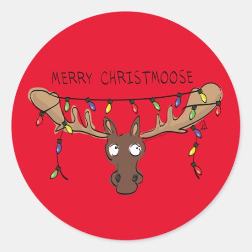 Christmas Moose Cute Funny Holiday Animal Classic Round Sticker