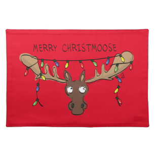 Christmas Moose Cute Funny Holiday Animal Cloth Placemat