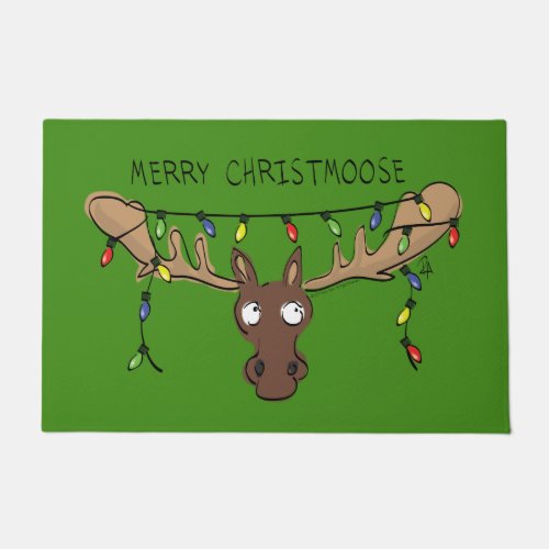 Christmas Moose Cute Funny Holiday Animal Doormat