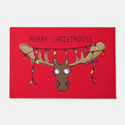 Christmas Moose Cute Funny Holiday Animal Doormat