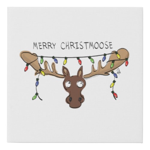 Christmas Moose Cute Funny Holiday Animal Faux Canvas Print