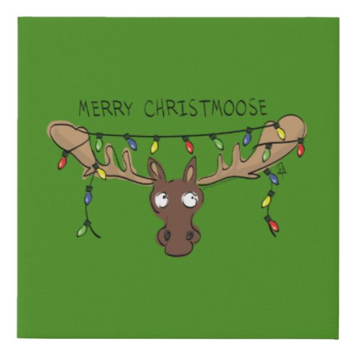 Christmas Moose Cute Funny Holiday Animal Faux Canvas Print