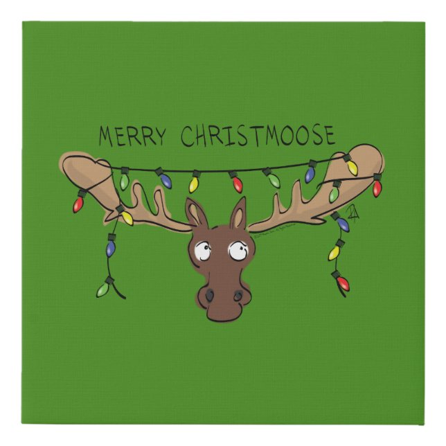 Christmas Moose Cute Funny Holiday Animal Faux Canvas Print (Front)