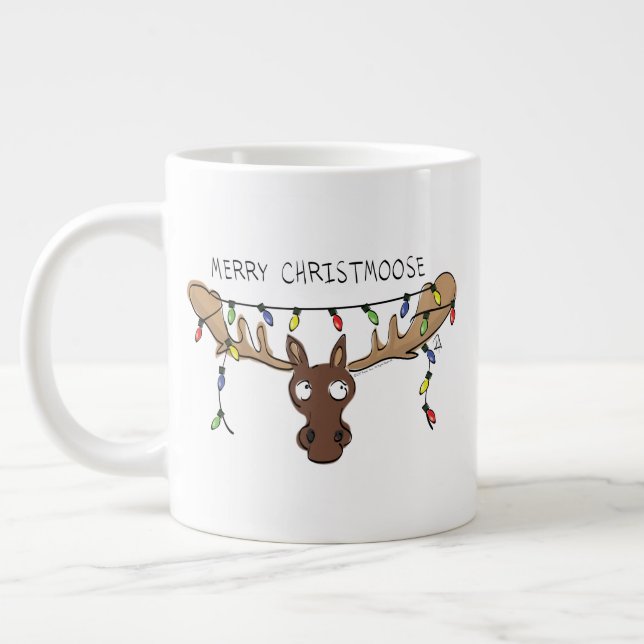Christmas Moose Cute Funny Holiday Animal Giant Coffee Mug (Left)