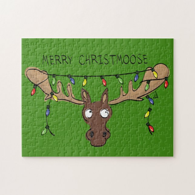 Christmas Moose Cute Funny Holiday Animal Jigsaw Puzzle (Horizontal)