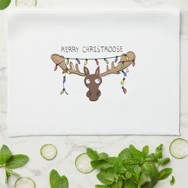 Christmas Moose Cute Funny Holiday Animal Kitchen Towel (Folded)