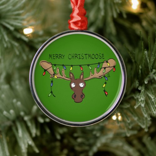 Christmas Moose Cute Funny Holiday Animal Metal Ornament