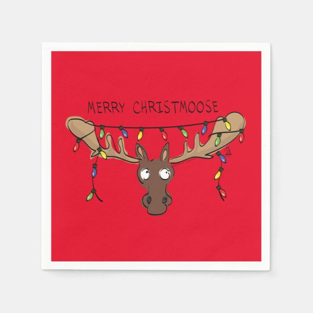 Christmas Moose Cute Funny Holiday Animal Napkins (Front)