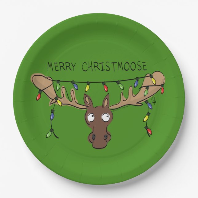 Christmas Moose Cute Funny Holiday Animal Paper Plates (Front)
