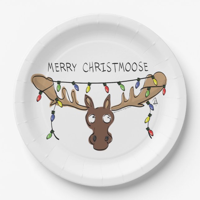 Christmas Moose Cute Funny Holiday Animal Paper Plates (Front)
