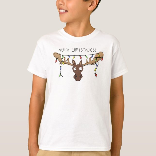 Christmas Moose Cute Funny Holiday Animal T-Shirt (Front)