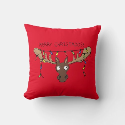 Christmas Moose Cute Funny Holiday Animal Throw Pillow