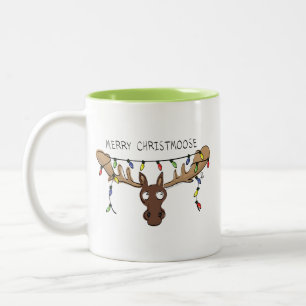 Christmas Moose Cute Funny Holiday Animal Two-Tone Coffee Mug
