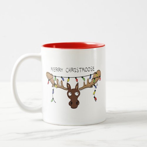 Christmas Moose Cute Funny Holiday Animal Two_Tone Coffee Mug