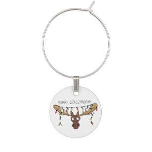Christmas Moose Cute Funny Holiday Animal Wine Charm