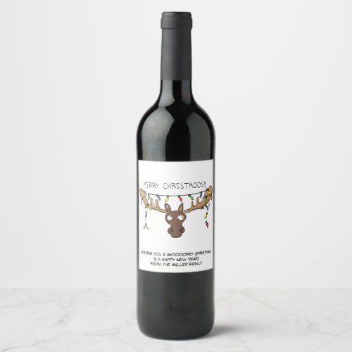 Christmas Moose Cute Funny Holiday Animal Wine Label