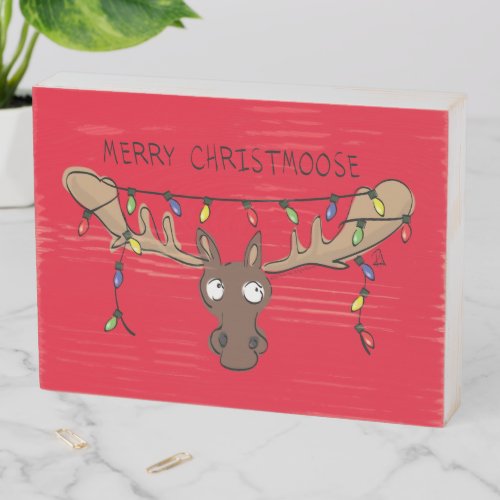 Christmas Moose Cute Funny Holiday Animal Wooden Box Sign