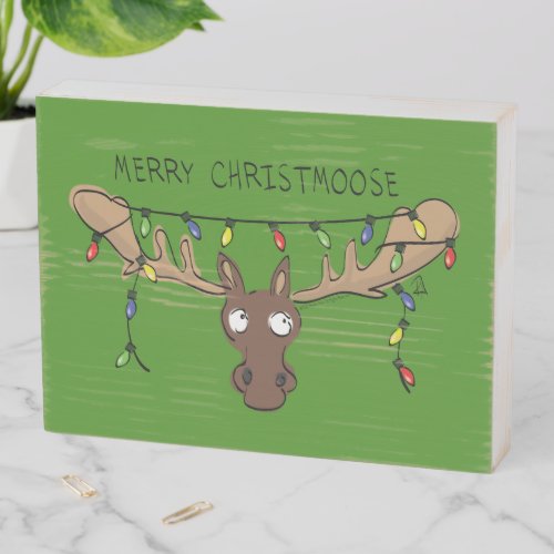 Christmas Moose Cute Funny Holiday Animal Wooden Box Sign