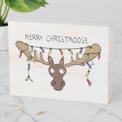 Christmas Moose Cute Funny Holiday Animal Wooden Box Sign