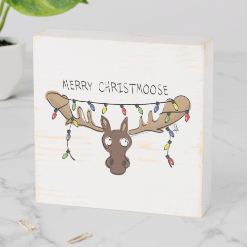 Christmas Moose Cute Funny Holiday Animal Wooden Box Sign