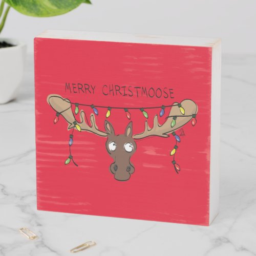 Christmas Moose Cute Funny Holiday Animal Wooden Box Sign