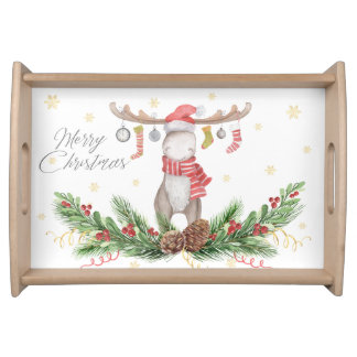 Christmas Moose Decorated Antlers Christmas Greens Serving Tray