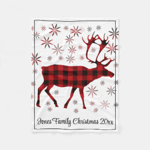 Christmas Moose, deer, elk, caribou, red plaids  F Fleece Blanket