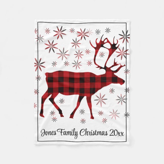 Christmas Moose, deer, elk, caribou, red plaids  F Fleece Blanket (Front)