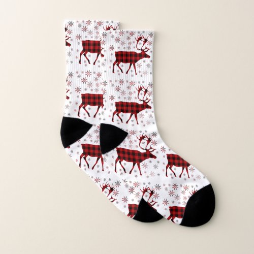 Christmas Moose deer elk caribou red plaids  Socks