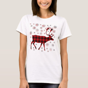 Christmas Moose, deer, elk, caribou, red plaids  T-Shirt