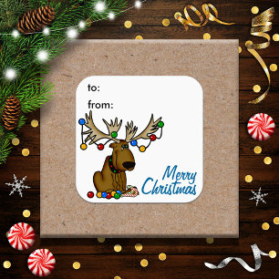Christmas Moose Gift Tag Sticker