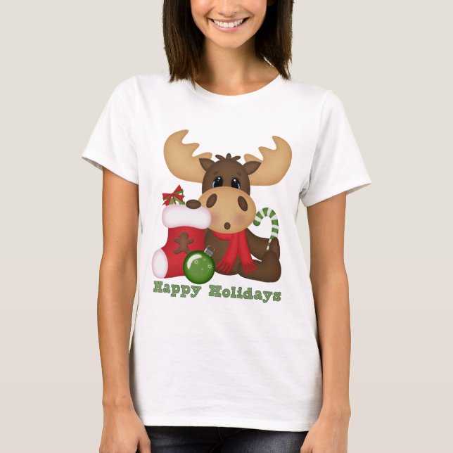 Christmas Moose Holiday cartoon t-shirt (Front)